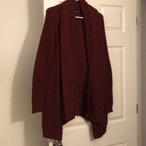 Dark red chunky knit sweater cardigan
